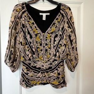 Diane Von Furstenberg Silk Floral Peplum Top Sz6 Quiet Luxury ASO Gossip Girls-